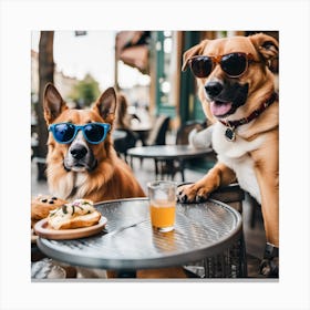 Two Dogs At A Table Canvas Print