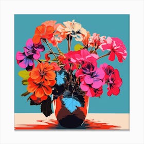 Andy Warhol Style Pop Art Flowers Geranium 2 Square Canvas Print