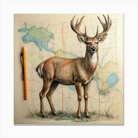 Deer On A Map Canvas Print