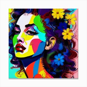 Colorful Girl With Flowers Canvas Print