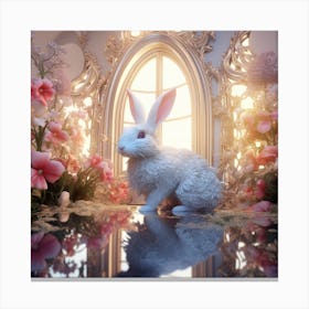 Cartoon Rabbit In Beautiful Decorated Little Room With Windows And Reflection In The Floor Canvas Print
