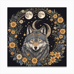 Wolf With Flowers Canvas Print