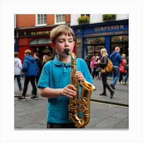 Boy Playing Saxophone In The City Canvas Print