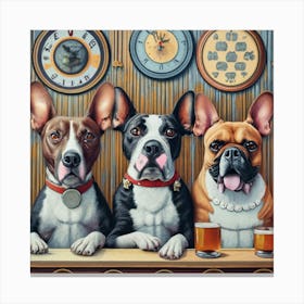 Dogs Sat At A Bar Poster Canvas Print