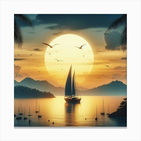 Sunset With Sailboat Canvas Print