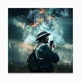 Soldier With A Smartphone Canvas Print