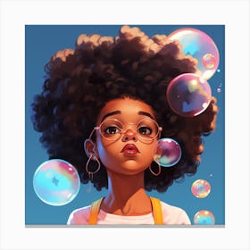 Afro Girl With Bubbles Canvas Print