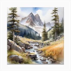 Watercolour Of A Mountain Stream 2 Canvas Print