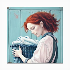 Woman With Red Hair and Laundry Canvas Print