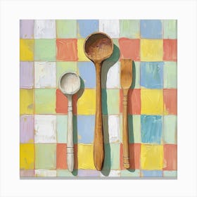 Wooden Spoon Pastel Checkerboard 4 Canvas Print
