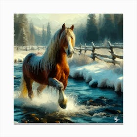 Beautiful Horse By A Winter Stream 2 Canvas Print