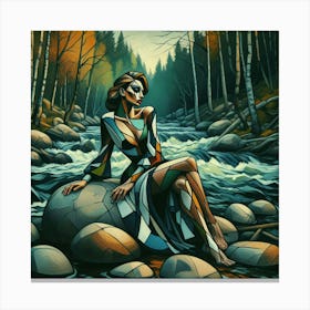 Woman Sitting On Rocks Canvas Print