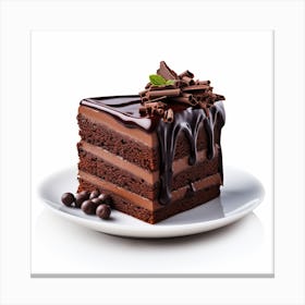 Chocolate Cake On White Plate Canvas Print