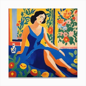 Woman In A Blue Dress 3 Canvas Print