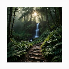 Enchanted Forest Path Shrouded In Mist Canvas Print