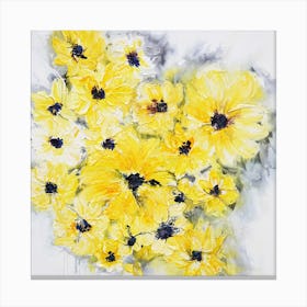 Yellow Flowers White Background Painting 2 Square Canvas Print