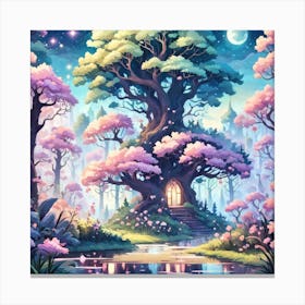 A Fantasy Forest With Twinkling Stars In Pastel Tone Square Composition 363 Canvas Print