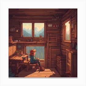 Pixel art Cabin Girl Canvas Print