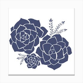 Succulent Flowers Blue Canvas Print