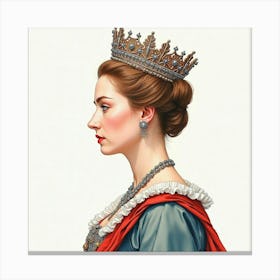 Regal Watercolor Painting Of Queen Elizabeth I, With Intricate Details 1 Canvas Print