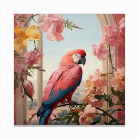 Macaw 2 Pink Jungle Animal Portrait Canvas Print