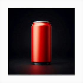 A sleek, metallic red aluminum can with a silver pull tab sits on a reflective black surface against a black background. The can is slightly angled to the right, catching the light on its curved surface and creating a subtle gradient from light to dark red. The can is a blank canvas, ready to be customized with your own design. Canvas Print