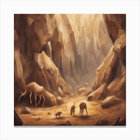Cave With Animals Stone Age Cave Paintings ( Bohemian Design ) Canvas Print