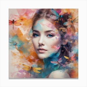 Beautiful Woman With Dragonflies Canvas Print