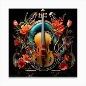 Violin With Flowers Canvas Print