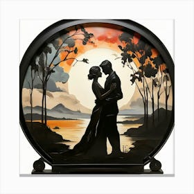 Silhouettes Couple of lovers, Deco Art 1 Canvas Print