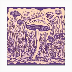 Mushroom Woodcut Purple 5 Canvas Print