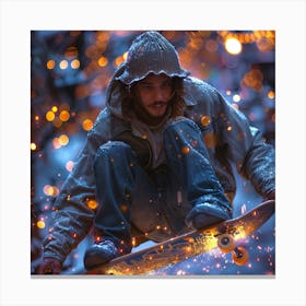 Skateboarder In The Snow Canvas Print