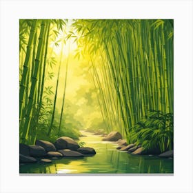 A Stream In A Bamboo Forest At Sun Rise Square Composition 363 Canvas Print