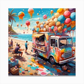 Beachgoers Indulging In Flavorful Ice Cream Delights Canvas Print