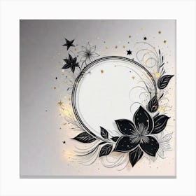 Floral Frame, black flower, yellow glow  Canvas Print