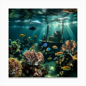 Underwater Scene Of Coral Reefs Canvas Print