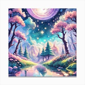 A Fantasy Forest With Twinkling Stars In Pastel Tone Square Composition 358 Canvas Print