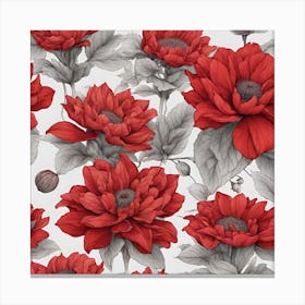 sketch Red Flowers and gray flowers Canvas Print