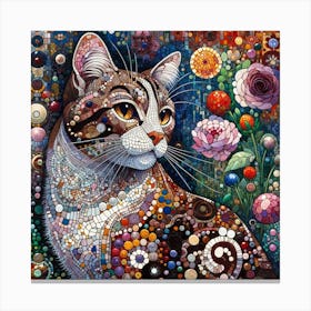 Cat In The Garden Mosaic Inspired 4 Canvas Print