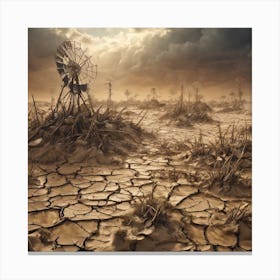 Dry Landscape With A Windmill Canvas Print