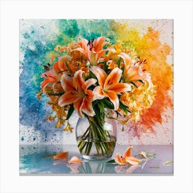 A Vibrant Bouquet Of Flowers Predominantly Featuri Canvas Print