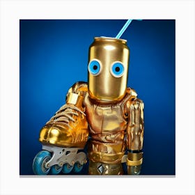 Firefly Frightened, Robot, Blue Eyes, Inline Roller Skates, Disguised, Sweaty, Gold, Aluminum Can, C (9) Canvas Print