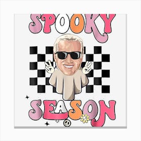 Retro Hippie Halloween Cute Ghost Joe Biden Spooky Season Canvas Print