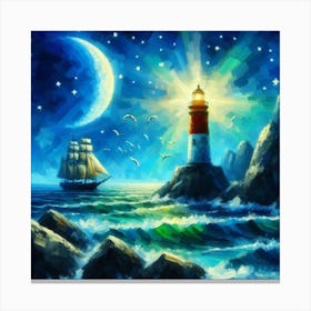 Lighthouse At Night 6 Canvas Print