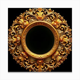 Ornate Golden Round Frame Isolated On Black Canvas Print