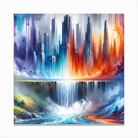 Two Cities, Two Tales - Watercolor/Oil Canvas Print