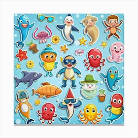 Sea Animals Set Canvas Print