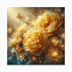 Peonies With Butterflies Canvas Print