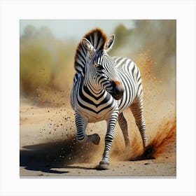 Zebra Running Through the Wild Dynamic Nature Safari Art Canvas Print