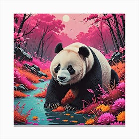 Panda Bear In The Water Canvas Print